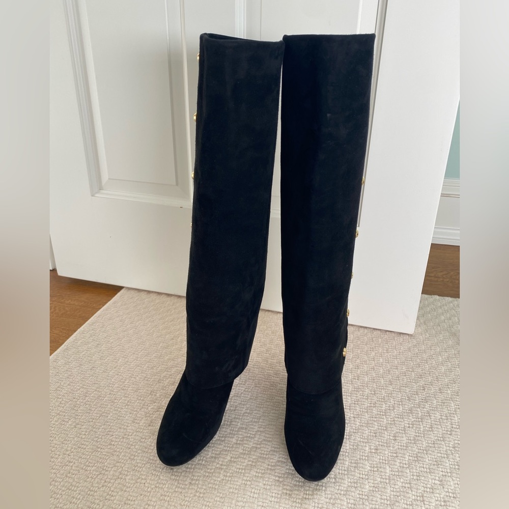 Stuart Weitzman Spats Black Suede Knee High Boot sz 8M